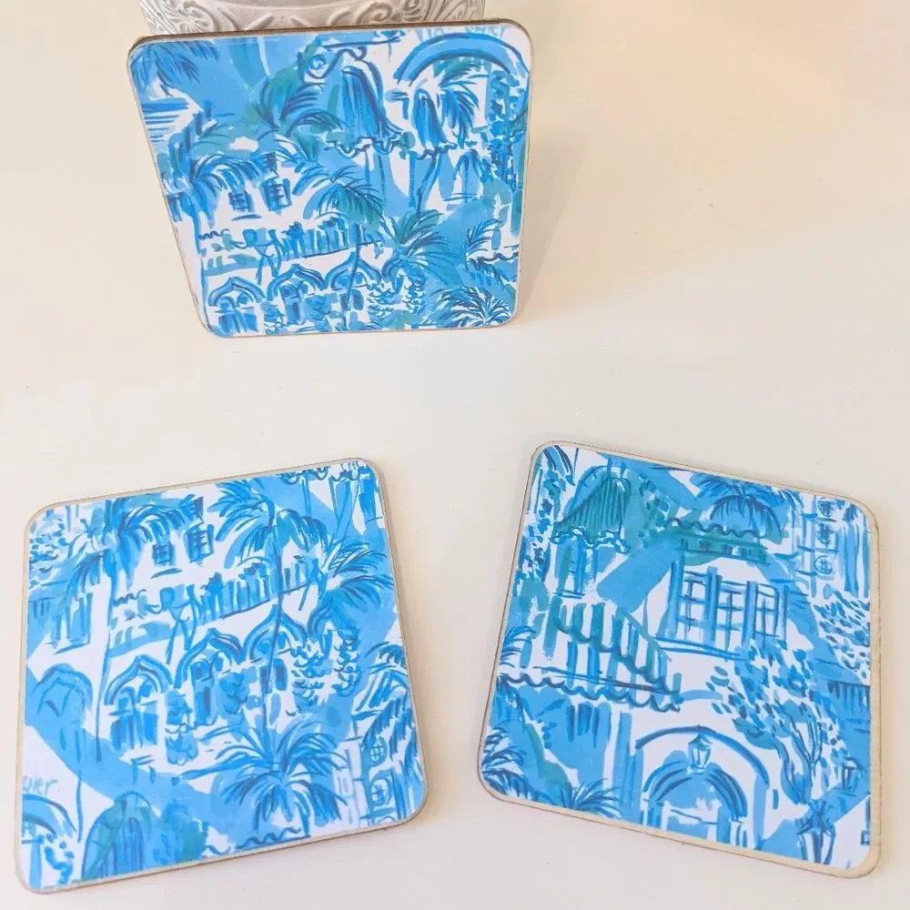Set Of 3 Handmade Coasters Preppy Coastal Cottage Beachy Entertaining Hostess